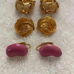3 Pair Vintage Clip on Earrings Gold and Piink.